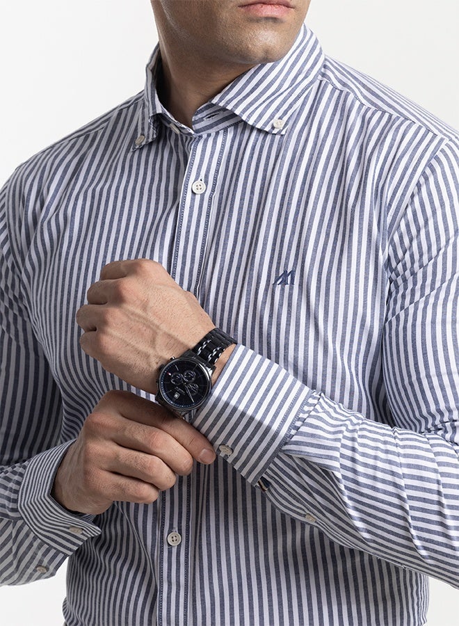Mannerism The Tailored Stripes Dark Grey Yarn Dyed Shirt with Refined Softness - Image 5