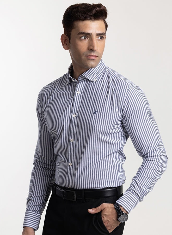 Mannerism The Tailored Stripes Dark Grey Yarn Dyed Shirt with Refined Softness - Image 1