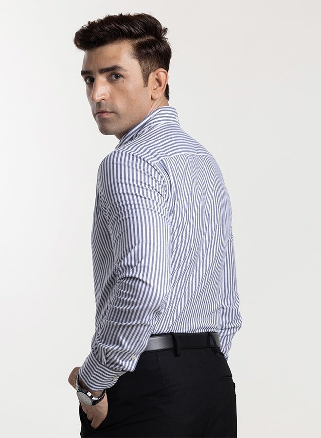 Mannerism The Tailored Stripes Dark Grey Yarn Dyed Shirt with Refined Softness - Image 4