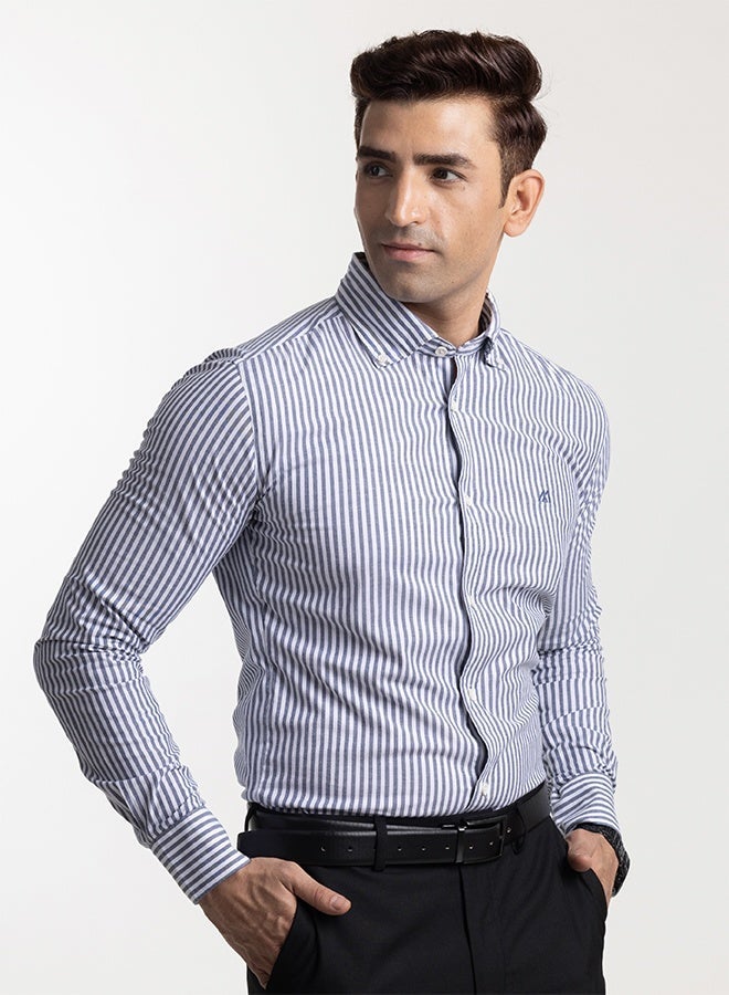 Mannerism The Tailored Stripes Dark Grey Yarn Dyed Shirt with Refined Softness - Image 3