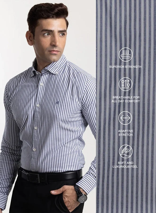 MANNERISM  The Tailored Stripes Dark Grey Yarn Dyed Shirt with Refined Softness for Men | Best Price UAE