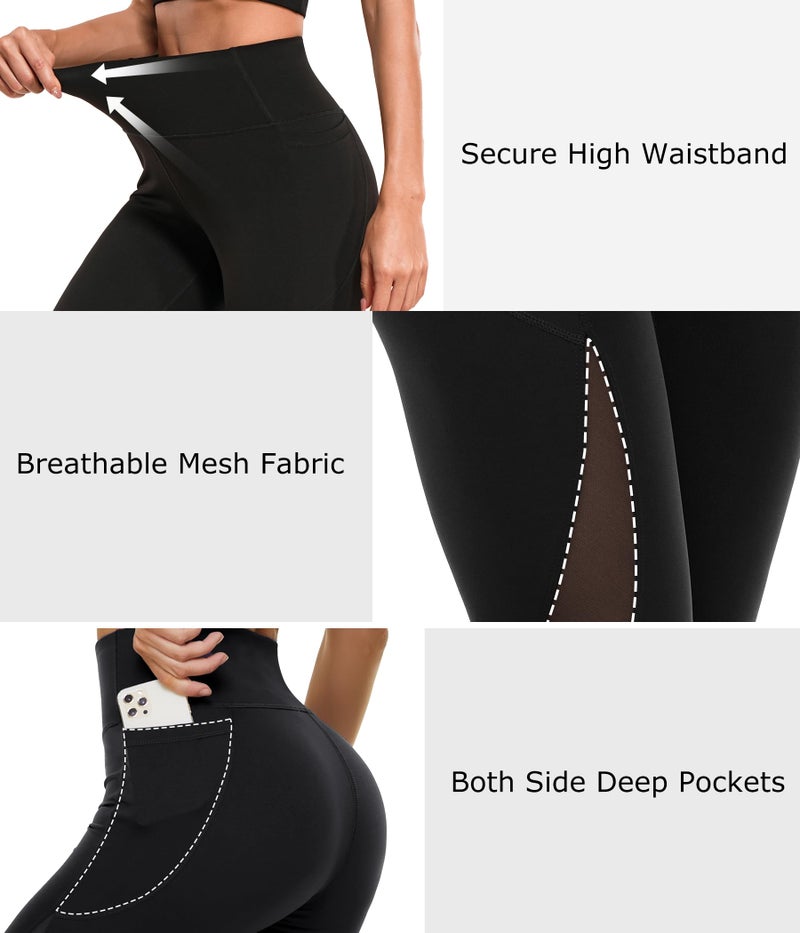 TrainingGirl Mesh Leggings for Women High Waisted Yoga Pants Workout Running Printed Leggings Gym Sports Tights with Pockets (Black, Medium) - Image 3