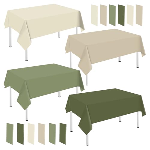 Whaline 16Pcs Nude Sage Green Plastic Tablecloth Milky White Brown Green Rectangle Table Cover Waterproof Table Cloth for Birthday Wedding Table Decorations 54 x 108 Inch