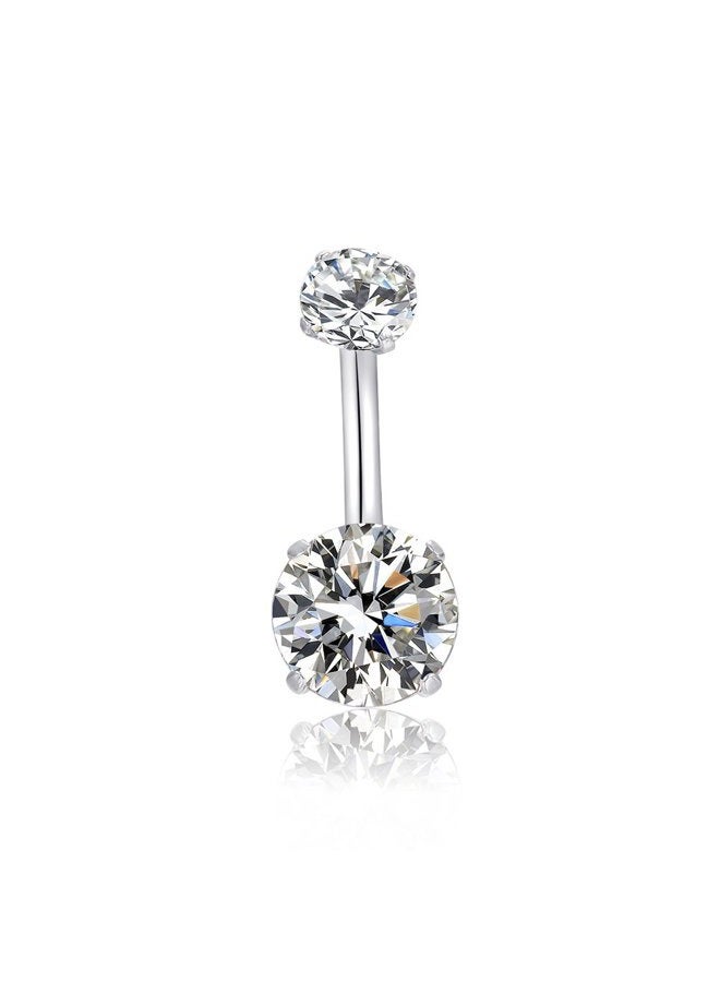 HQLA 14G Belly Button Rings Surgical Stainless Steel Round Cubic Zirconia Navel Barbell Stud Body Piercing, 10mm, Crystal, cubic-zirconia - Image 1