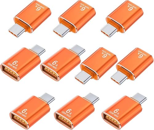 Pastall 10 Pack 10Gbps/120W USB C to USB3.1 Adapter, Orange Type C Male to USB Female Adapter for Smartphone, PC, Laptop, Tablet, Keyboard etc. - Image 1