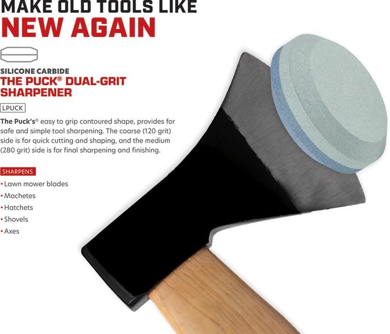 Lansky Lanksy Dual Grit Sharpening Puck: Axe Sharpener, Knife and Machete Sharpener, and Garden Tool Sharpener - LPUCK  - Image 2
