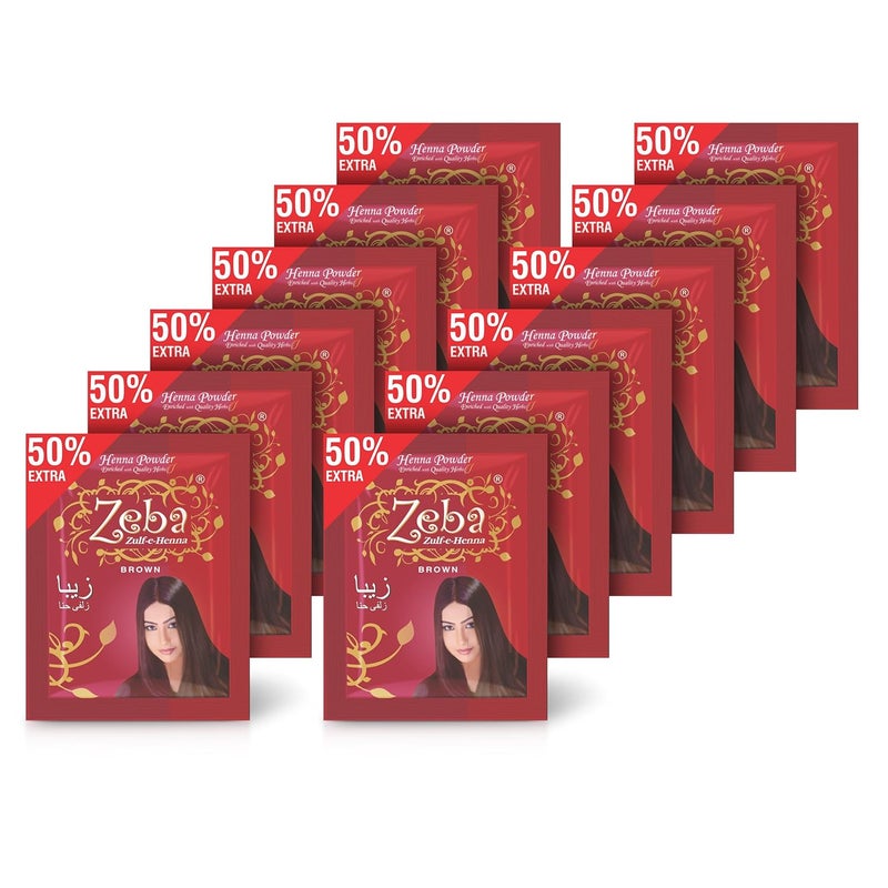 Zeba صبغة شعر بني طبيعي زبا مسحوق الحناء العضوي العشبي للشعر مناسب لجميع أنواع الشعر لون طويل الأمد للنساء والرجال خالية من المواد الكيميائية القاسية عبوة من 12 25 جرام لكل منها - Image 1