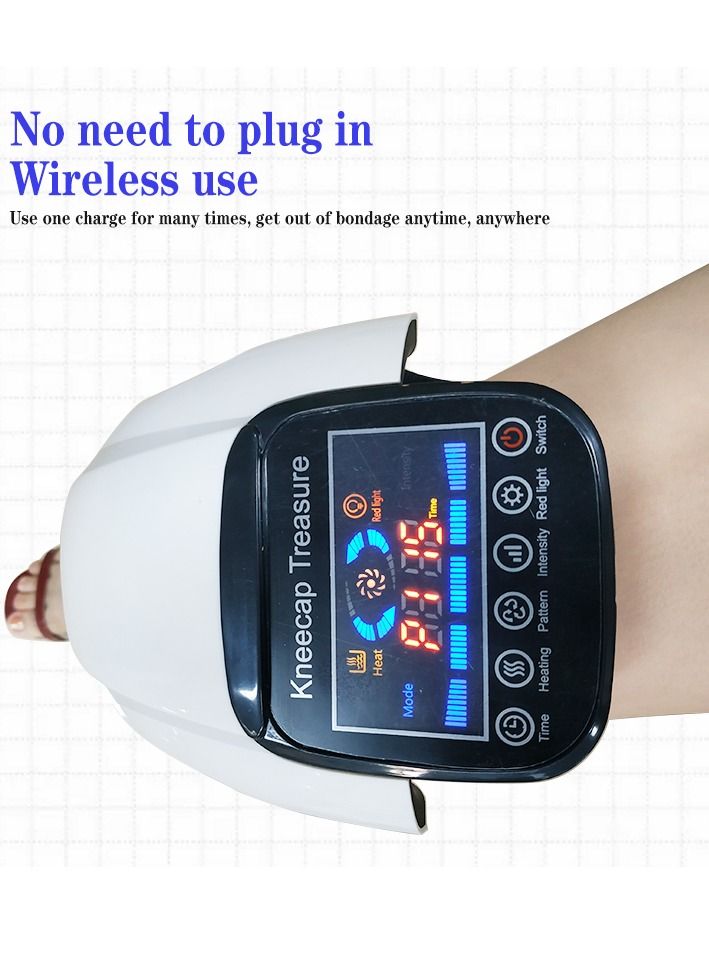 Wireless Knee Massager for Joint Pain Relief Arthritis Cramps Meniscus Pain Electric Vibration Knee Brace Wrap with 3 Adjustable Heat Patterns Intensity Time Red Light White - Image 1