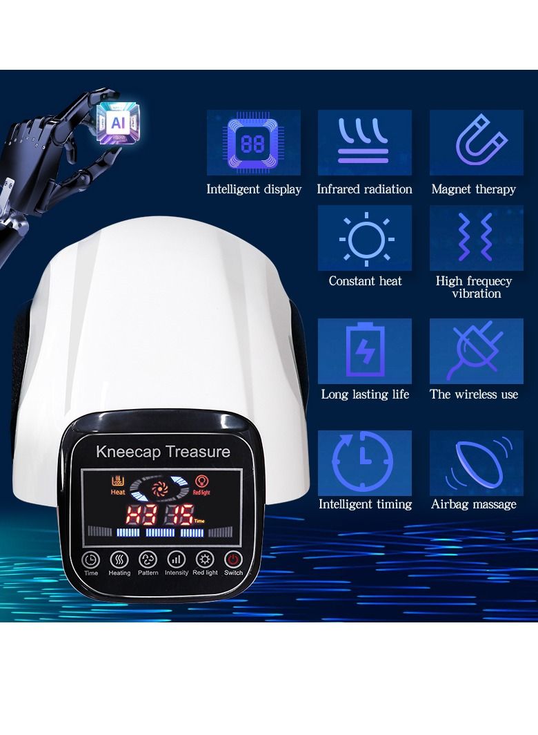 Wireless Knee Massager for Joint Pain Relief Arthritis Cramps Meniscus Pain Electric Vibration Knee Brace Wrap with 3 Adjustable Heat Patterns Intensity Time Red Light White - Image 5