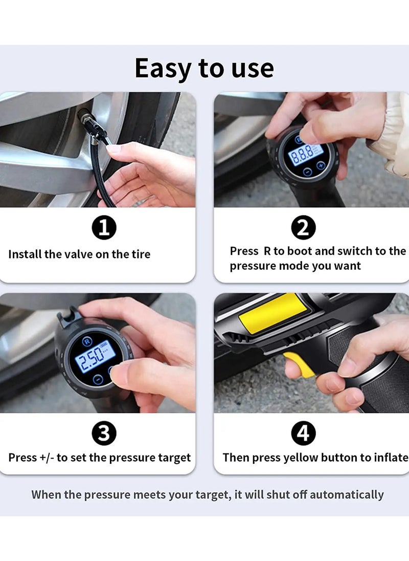 جوشبيرغ - منفاخ إطارات USB، ضاغط هواء كهربائي، مضخة إطارات رقمية كهربائية 8.4 فولت مع ضوء LED و3 محولات فوهة للسيارة والدراجة النارية وكرة السلة، JM-8817 - Image 1