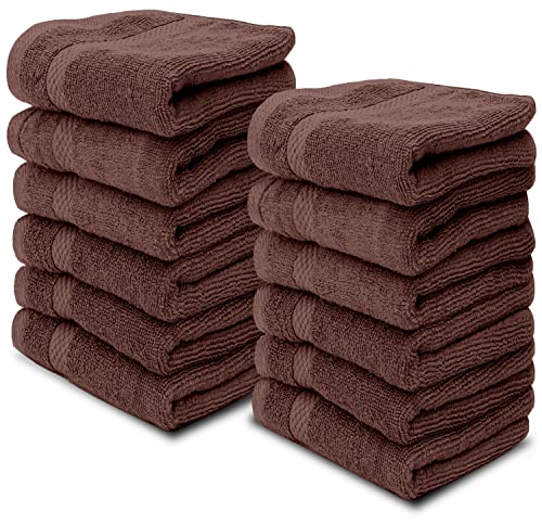 White Classic White Classic Luxury Cotton Washcloths  Large Hotel Spa Bathroom Face Towel  12 Pack  Brown  - Image 1