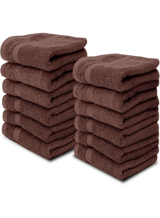 White Classic White Classic Luxury Cotton Washcloths  Large Hotel Spa Bathroom Face Towel  12 Pack  Brown  - Image 2