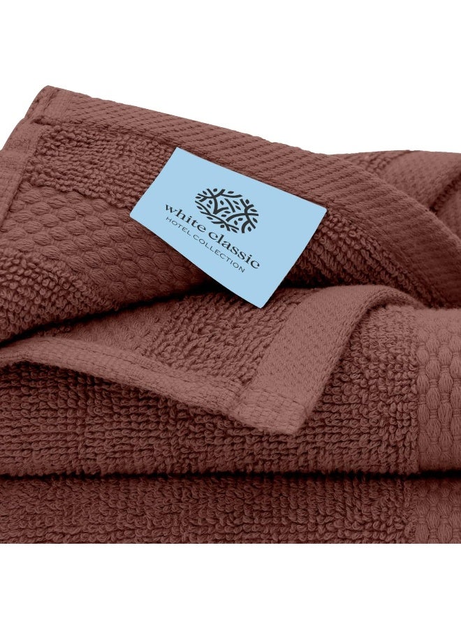 White Classic White Classic Luxury Cotton Washcloths  Large Hotel Spa Bathroom Face Towel  12 Pack  Brown  - Image 5