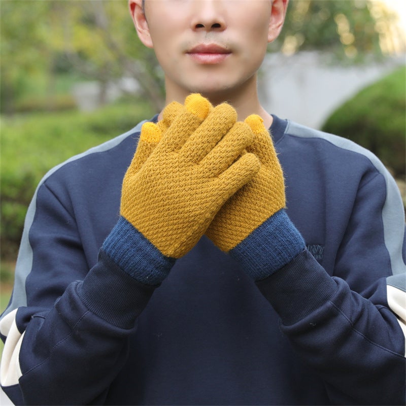 Touch Screen Gloves Womens Winter Womens Five Fingers Winter Velvet Thickened Cotton Warm Mens Windproof Cold-proof Hand Socks Northeast Yellow 