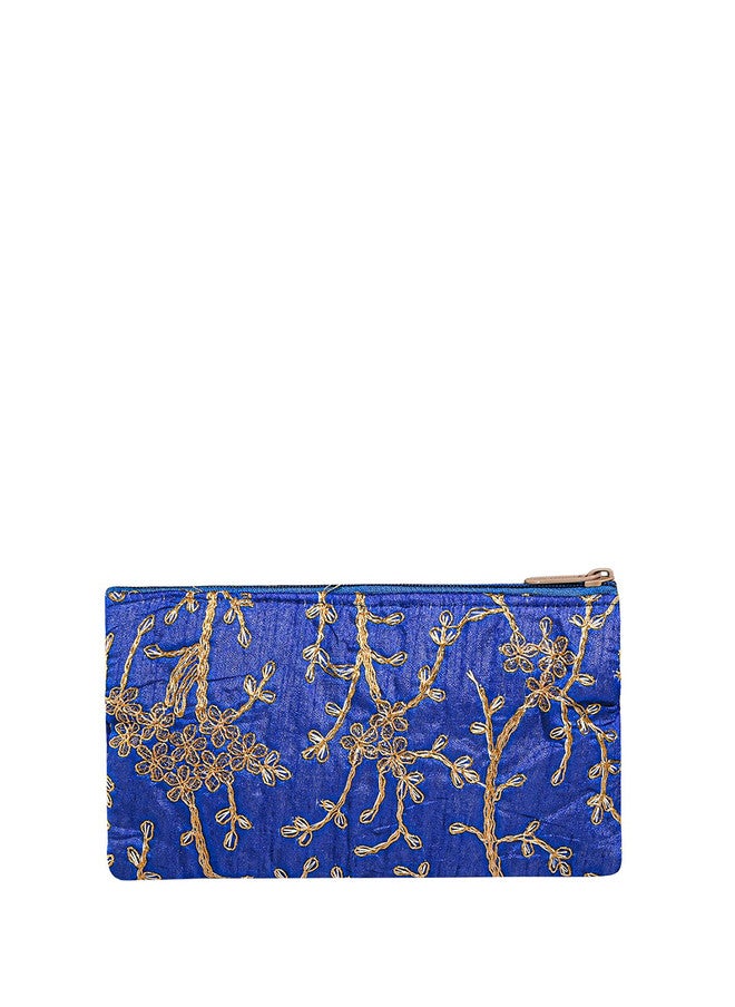 Kuber Industries Set Of 2 Floral Embroidered Purse Clutches in Blue and Gold - Image 2