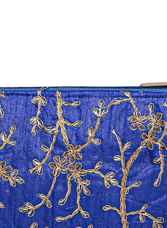 Kuber Industries Set Of 2 Floral Embroidered Purse Clutches in Blue and Gold - Image 4
