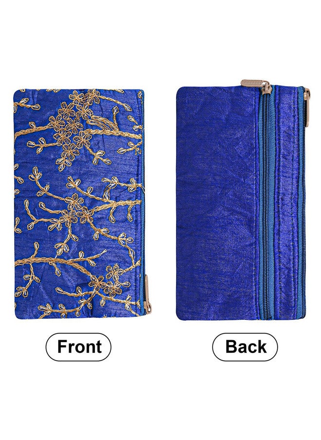 Kuber Industries Set Of 2 Floral Embroidered Purse Clutches in Blue and Gold - Image 5