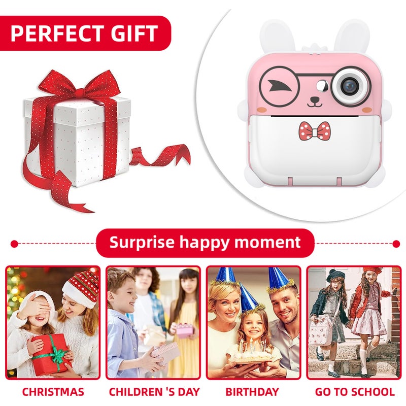 Kids Instant Print Camera: Pink Mini Thermal Printer - High Clear Video Print & DIY Painting Functionality for Kids Creative Play & On-the-go Moment Capture - Image 3