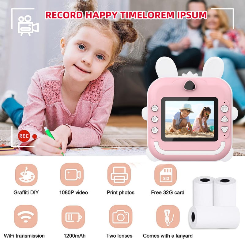 Kids Instant Print Camera: Pink Mini Thermal Printer - High Clear Video Print & DIY Painting Functionality for Kids Creative Play & On-the-go Moment Capture - Image 4
