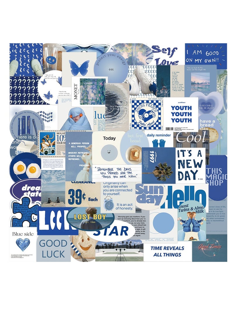 DTBG 57 Pcs Blue INS Graffiti Style Stickers, Laptop Ledger, Water Cup, iPad Phone Case Decoration, Waterproof Sticker  - Image 5