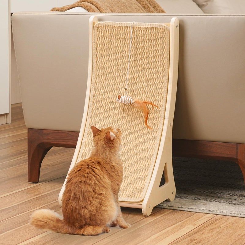 PETKARAY Curved Cat Scratcher, Sisal Kitty Scratching Ramp, L Shape Scratch Pad for Indoor Cats, 25.6" Furniture Protector with Mouse Toy - Image 1