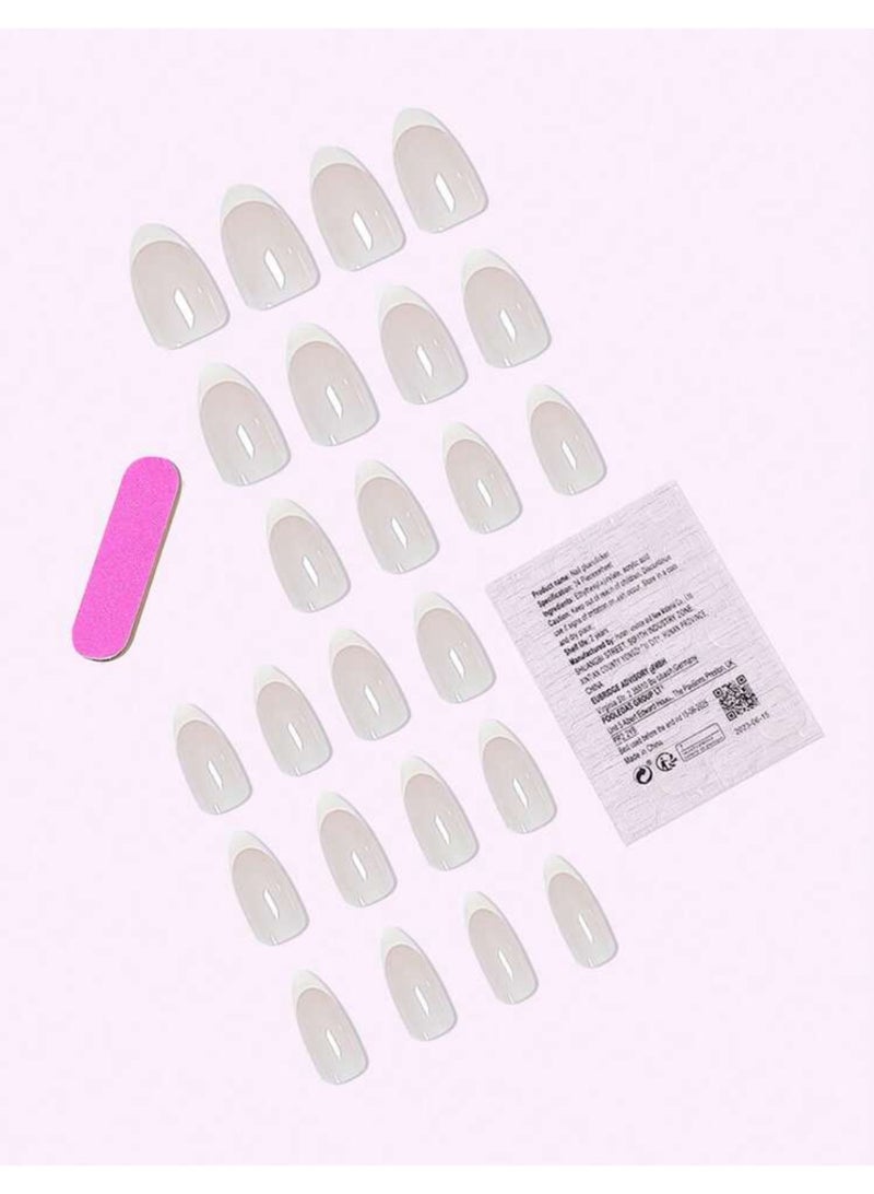 Suerte Press On Nails Almond Solid Color Gradient Glossy 24pcs Press On French Nails Medium Natural classical french White Manicure, Fake acrylic nails with glue kit - Image 2