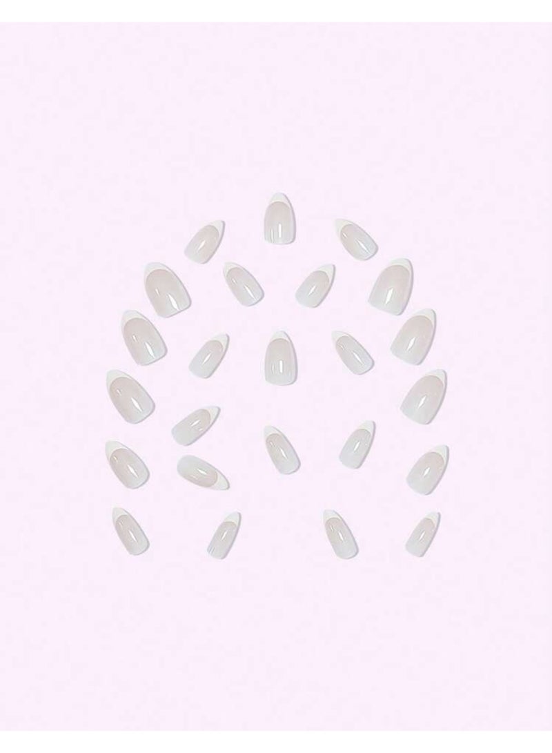 Suerte Press On Nails Almond Solid Color Gradient Glossy 24pcs Press On French Nails Medium Natural classical french White Manicure, Fake acrylic nails with glue kit - Image 4