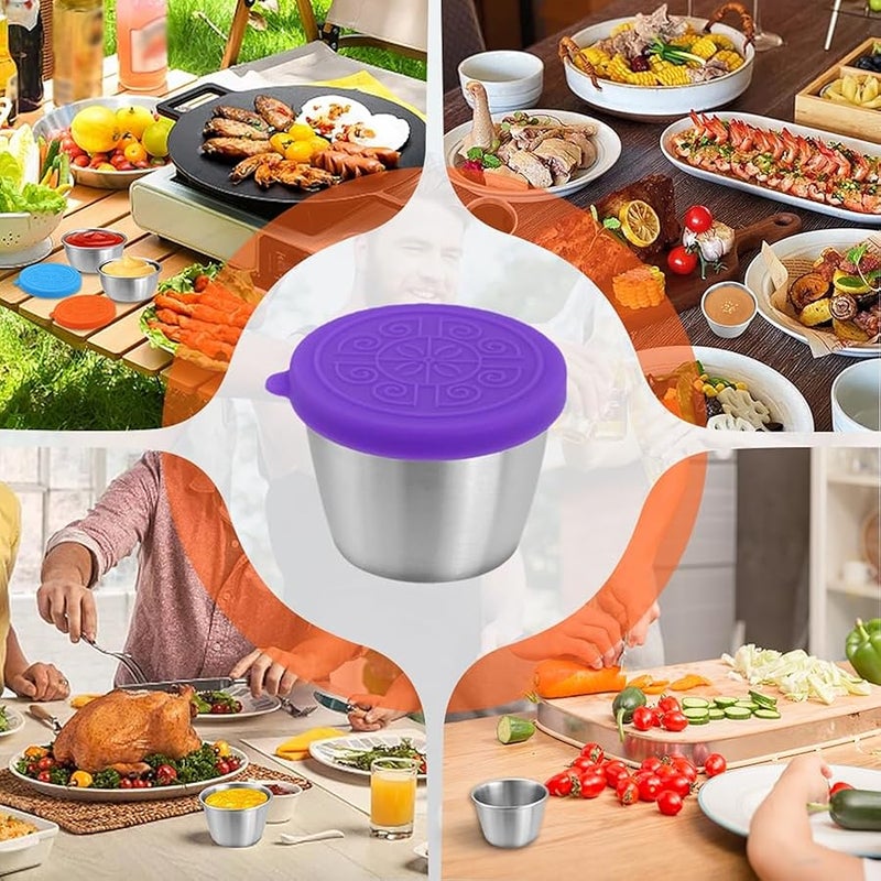 Fauppt 6x1.6/2.4 Oz Condiment Containers with Lids,Salad Dressing Container To Go,Small Reusable Stainless Steel Sauce Containers For Lunch Boxes Picnics Travel Meal Prep Kitchen Storage (6PC-1.6oz) - Image 2