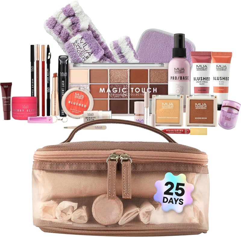 MUA Makeup Academy 25Piece 2025 Christmas Beauty Advent Calendar Includes Reusable Makeup Bag Vegan Cruelty Free