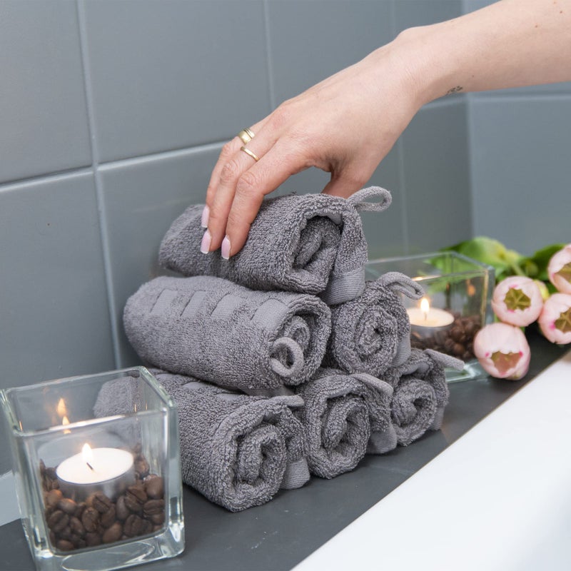 Made Easy Kit Bath Mitts - Pack of 6 - (6" x 9") European Style Washcloth with Loop (Charcoal, 6 x 9 inches) - Image 3