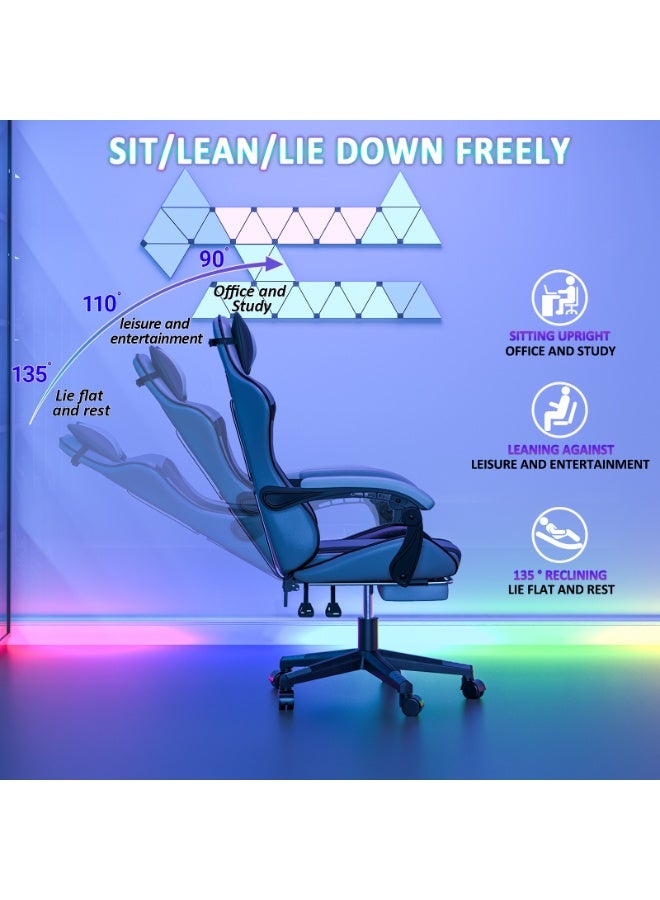 Amoyls Professional PU Leather Gaming Chair with Footrest - Adjustable Ergonomic Computer Office Chair for Ultimate Comfort, High Back Support, and 135° Recline for Work, Gaming, and Rest - Image 3