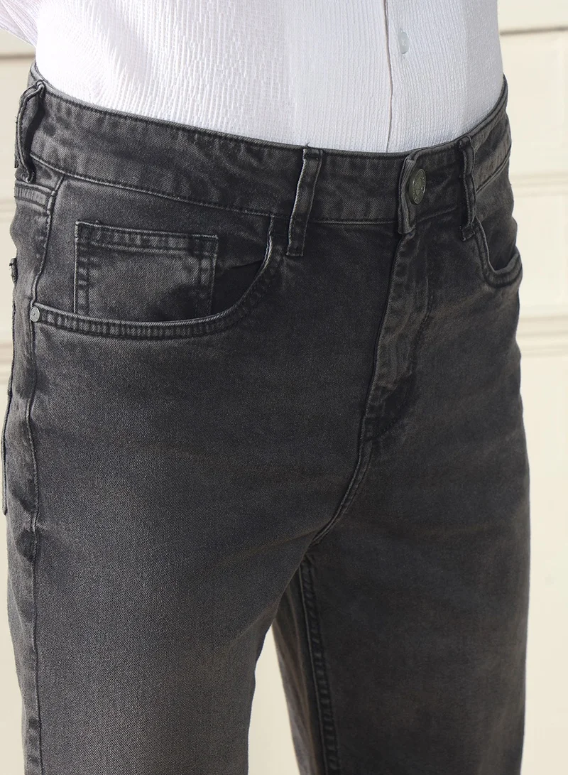 Dennis Lingo Men's Grey 100% Cotton Solid Pattern Full Length Straight Fit Jeans