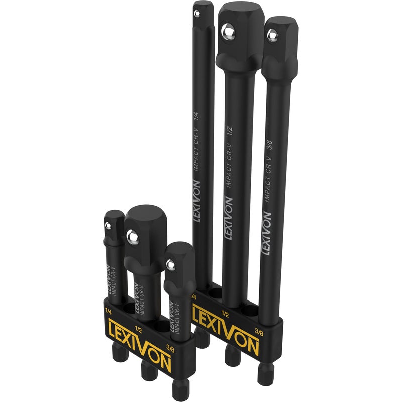 LEXIVON 6Piece Impact Grade Socket Adapter Set 3 6 Extension Bit With Holder 14 38 and 12 Drive Adapt Your Power Drill To High Torque Impact Wrench LX105