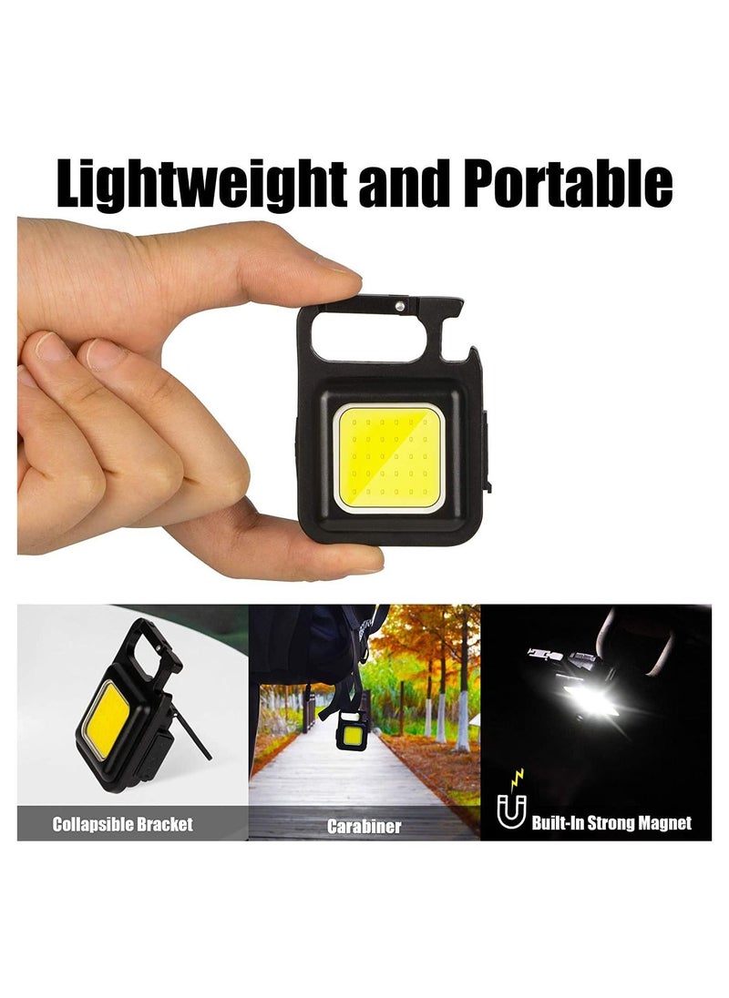COB Small Flashlights, 800Lumens Bright Rechargeable Keychain Mini Flashlight 4 Light Modes Portable Pocket Light with Folding Bracket Bottle Opener and Magnet Base