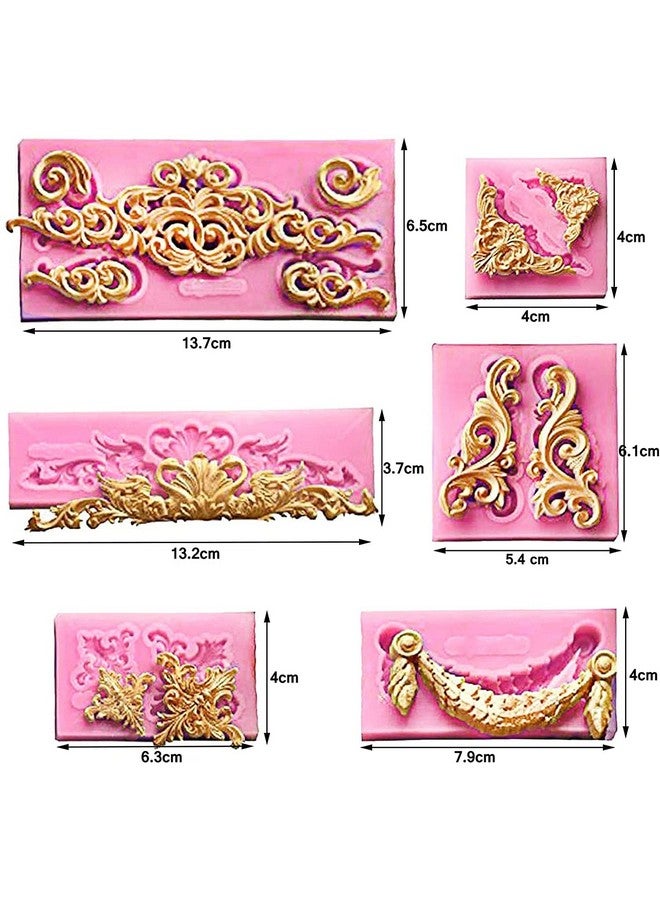 Jubilant Silicone Fondant Mold for Cake Decorating Curlicues Scroll Lace Border Candy Mold for Sugarcraft, Cupcake Topper(Color: Pink)(Set of 6) - Image 2