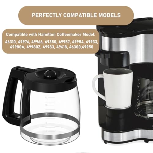 Shonshon 12-Cup Coffee Maker Glass Carafe Replacement Compatible with Hamilton Beach Coffee Maker Models 46310, 49980R, 49976, 49350, 49980A, 49980Z, 49983, 49618, 46300, 49966 1 Pack - Image 2