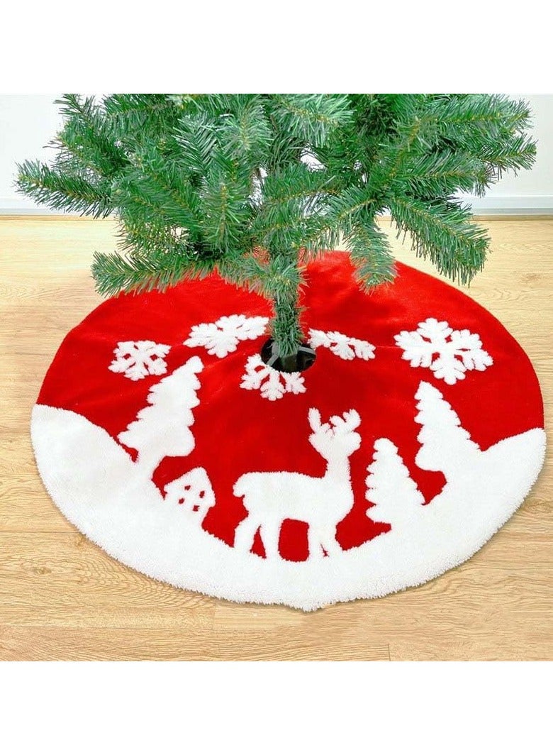TAPIT 48 inch Christmas Tree Skirt Fluffy Plush Faux Fur Christmas Tree Skirt with Reindeer and Snowflakes Pattern Christmas Tree Floor Mat for Merry Christmas Home Décor Xmas Party - Image 1