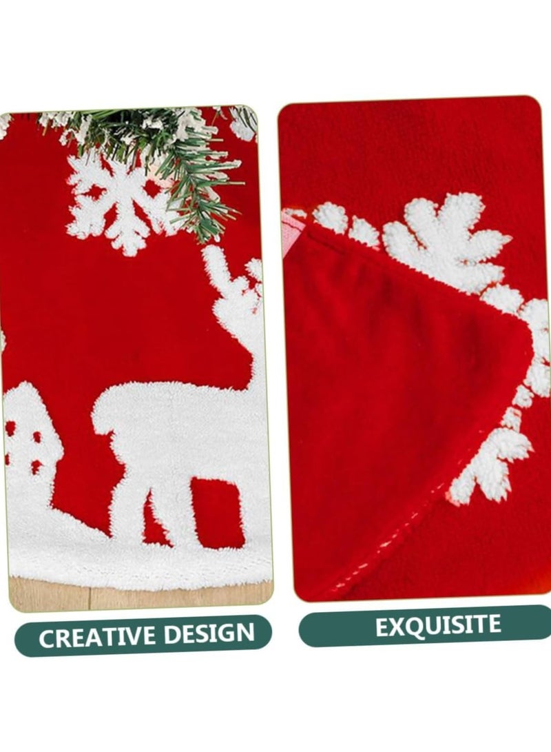 TAPIT 48 inch Christmas Tree Skirt Fluffy Plush Faux Fur Christmas Tree Skirt with Reindeer and Snowflakes Pattern Christmas Tree Floor Mat for Merry Christmas Home Décor Xmas Party - Image 4