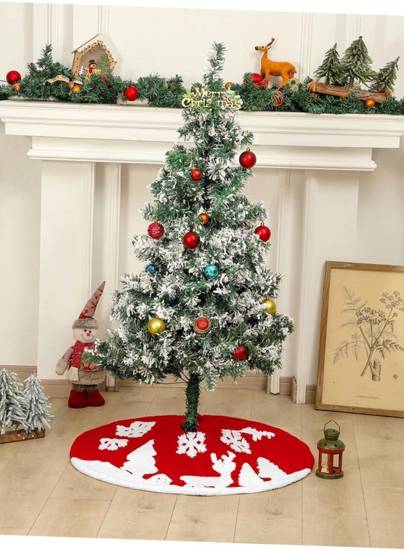 TAPIT 48 inch Christmas Tree Skirt Fluffy Plush Faux Fur Christmas Tree Skirt with Reindeer and Snowflakes Pattern Christmas Tree Floor Mat for Merry Christmas Home Décor Xmas Party - Image 2