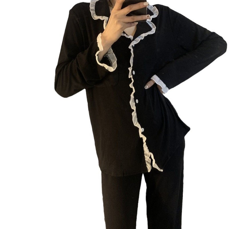 طقم بيجامة نسائي بأكمام طويلة ودانتيل زهري - Image 5