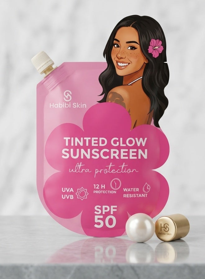 Habibi Skin Essentials Tinted Glow Sunscreen SPF50 PA +++ UVA UVB Protection Face Sunscreen Moisturizing Lightweight Daily Sunblock 50 ML - Image 1