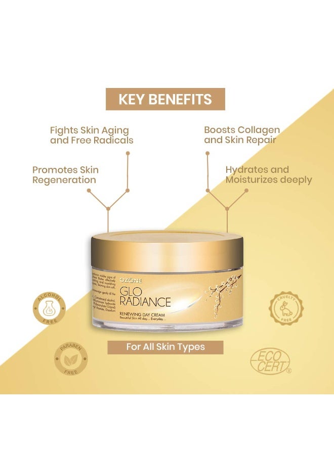 أوزون جلو راديانس كريم نهاري مجدد للبشرة 50 جرام لبشرة متوهجة وشابة. تركيبة مرطبة ومغذية لعلاج البشرة الباهتة التالفة - خالٍ من البارابين والكبريتات - Image 3