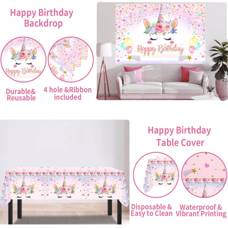 Netnology Unicorn Birthday Decorations for Girls,118pcs Unicorn Theme Party Decorations with Balloon Garland Arch Kit Backdrop and Tablecloth for Girls Women Birthday Party Supplies(Pink) - Image 3