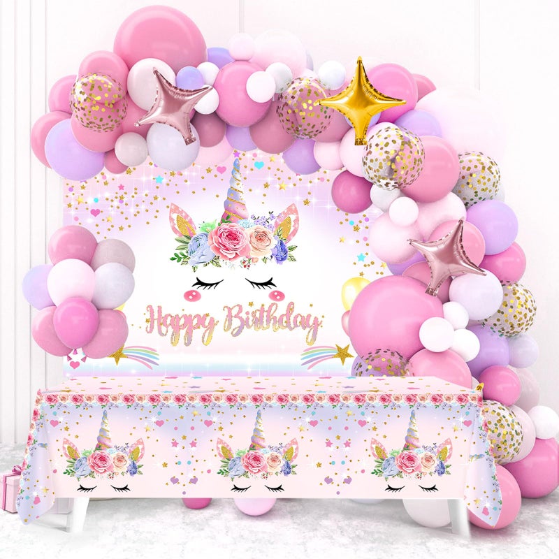 Netnology Unicorn Birthday Decorations for Girls,118pcs Unicorn Theme Party Decorations with Balloon Garland Arch Kit Backdrop and Tablecloth for Girls Women Birthday Party Supplies(Pink) - Image 4