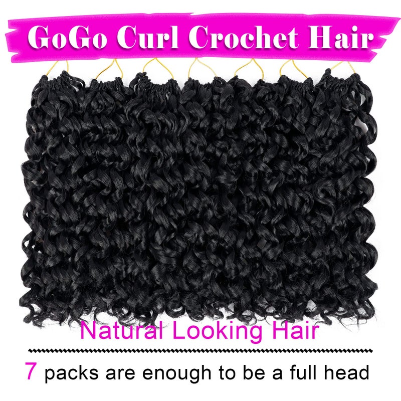 Eerya 7 Packs GoGo Curl Crochet Hair 14 Inch Short Curly Crochet Hair for Women Beach Curl Water Wave Deep Twist Crochet Braids Synthetic Braiding Hair Extensions (14 Inch, 1B) - Image 2
