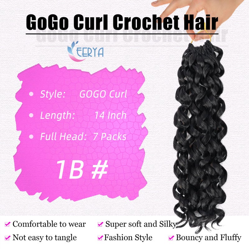 Eerya 7 Packs GoGo Curl Crochet Hair 14 Inch Short Curly Crochet Hair for Women Beach Curl Water Wave Deep Twist Crochet Braids Synthetic Braiding Hair Extensions (14 Inch, 1B) - Image 3