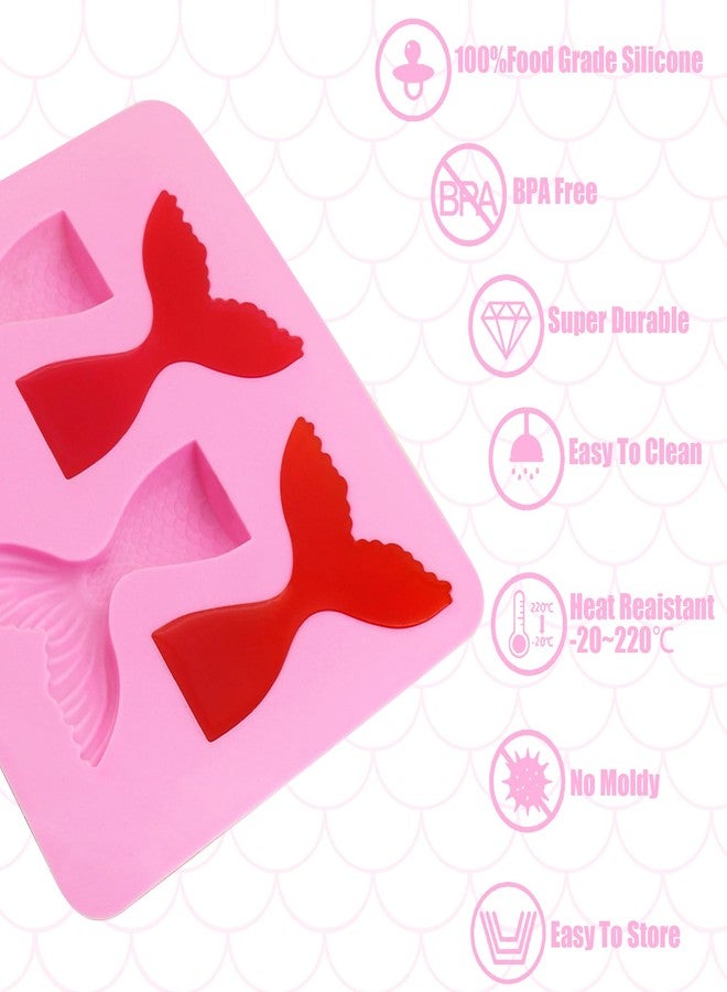 Ysqool Mermaid Tail Mold, Mermaid Silicone Fondant Mold, Non-Stick Mermaid Tails Silicone Chocolate Molds for Cake Decoration Candy Cupcake Topper Jello Gummies Polymer Clay Gum Paste Making, Pink - Image 3
