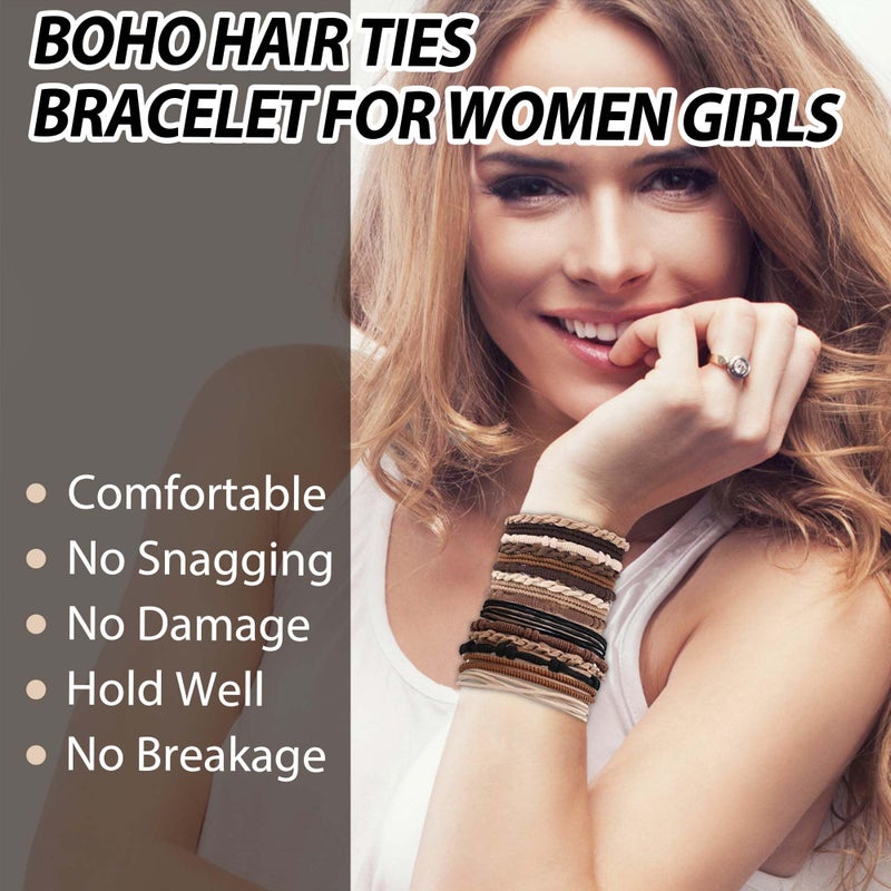 KANPRINCESS Hair Accessories Set for Women: 20 Boho Hair Ties in 5 Neutral Colors, 4 Stylish Hair Bands Bracelets for Thick or Thin No Damage Ponytails - Image 4