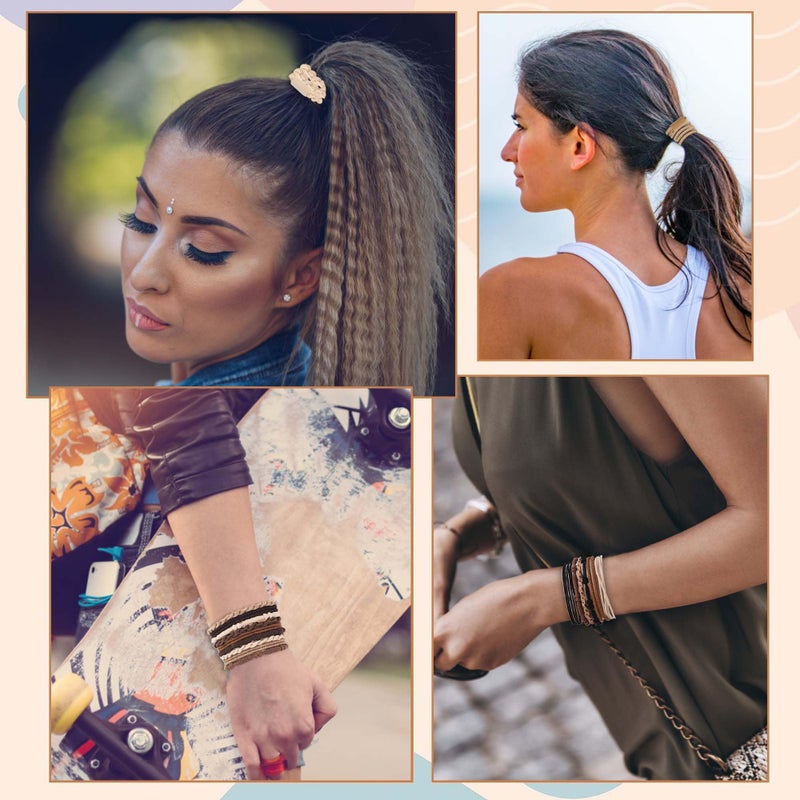 KANPRINCESS Hair Accessories Set for Women: 20 Boho Hair Ties in 5 Neutral Colors, 4 Stylish Hair Bands Bracelets for Thick or Thin No Damage Ponytails - Image 5