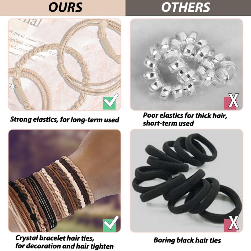 KANPRINCESS Hair Accessories Set for Women: 20 Boho Hair Ties in 5 Neutral Colors, 4 Stylish Hair Bands Bracelets for Thick or Thin No Damage Ponytails - Image 3